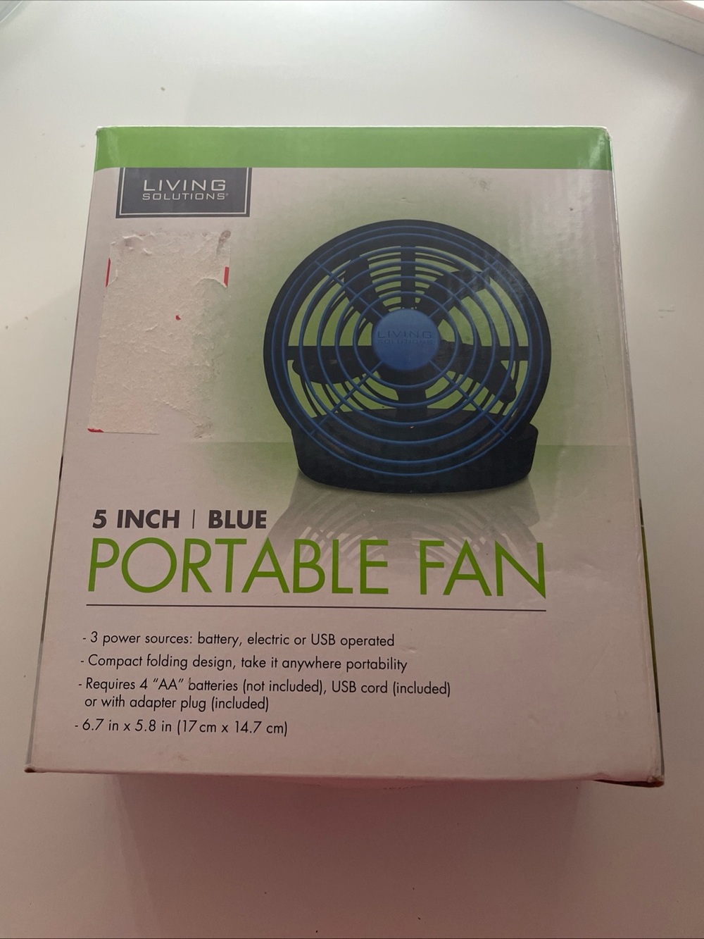 New Open Box Living Solutions™ 5" Blue Mini Portable Fan 6.7” X 5.8”  Blue